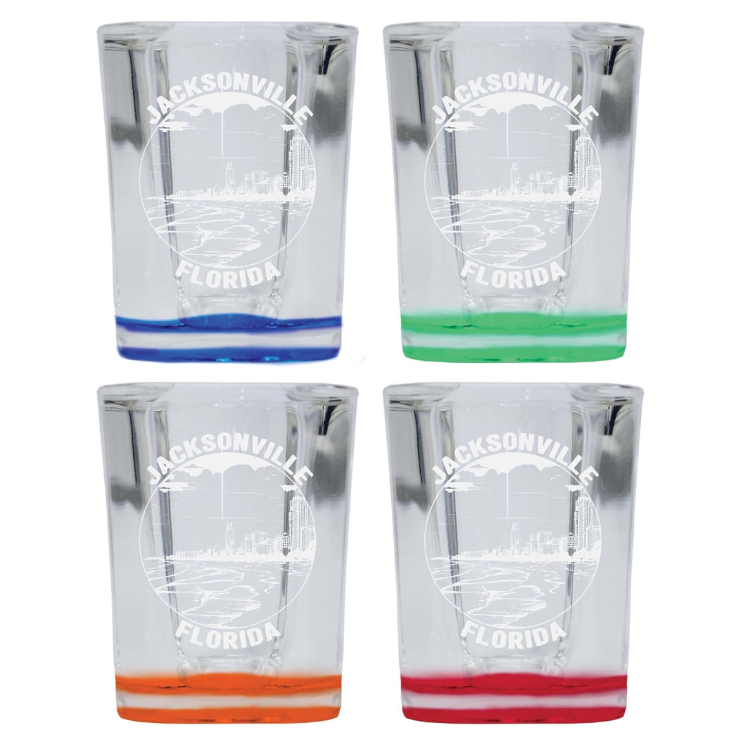 Jacksonville Florida Souvenir 2 Ounce Engraved Shot Glass Square 4-Pack Multicolor Image 1