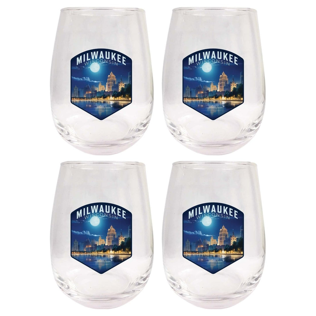 Milwaukee Wisconsin Design B Souvenir 15 oz Stemless Wine Glass 4-Pack Image 1