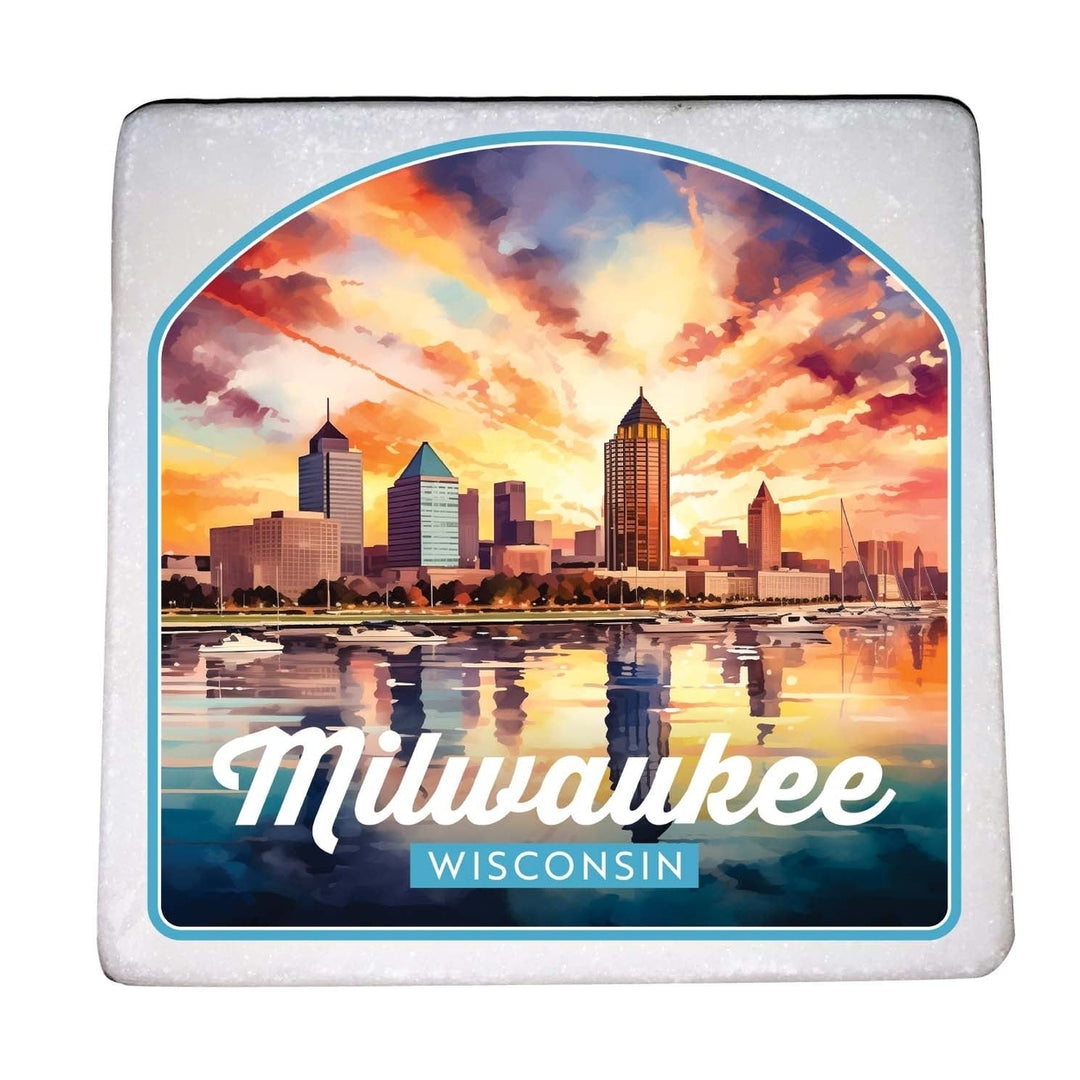 Milwaukee Wisconsin Design A Souvenir 4x4-Inch Coaster Marble 4 Pack Image 1