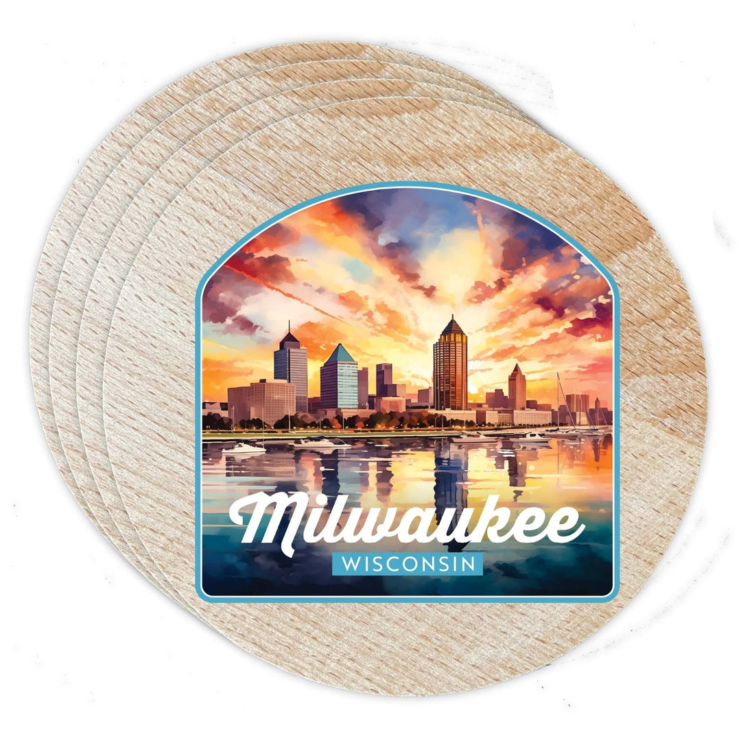 Milwaukee Wisconsin Design A Souvenir Coaster Wooden 3.5 x 3.5-Inch 4 Pack Image 1