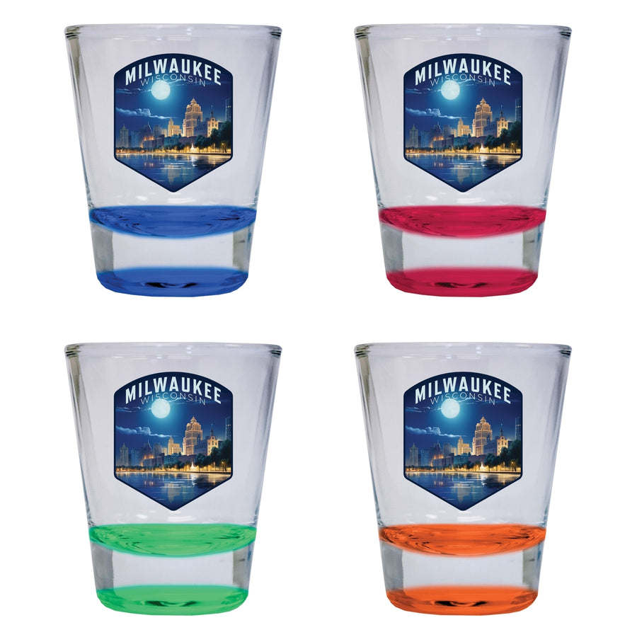 Milwaukee Wisconsin Design B Souvenir 2 Ounce Shot Glass Round 4-Pack Multicolor Image 1