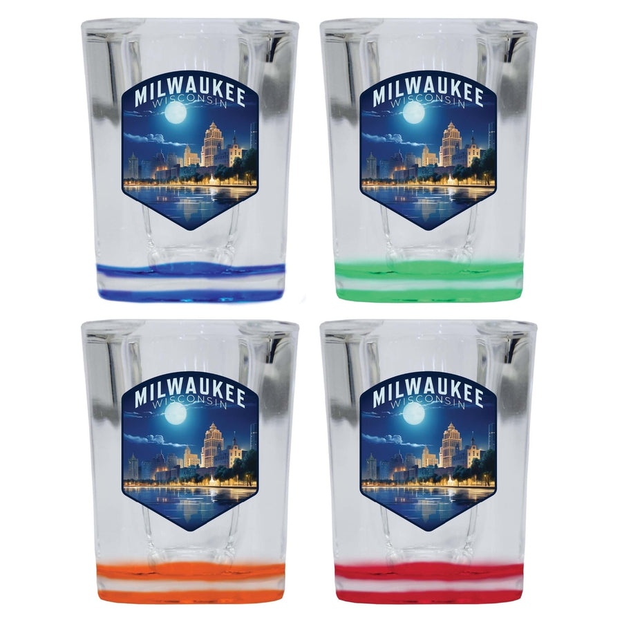 Milwaukee Wisconsin Design B Souvenir 2 Ounce Shot Glass Square 4-Pack Multicolor Image 1