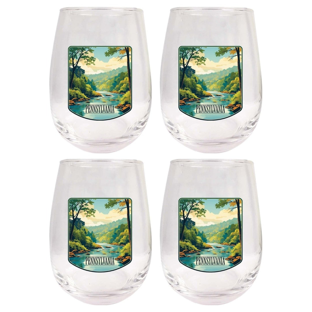 Pennsylvania Design B Souvenir 15 oz Stemless Wine Glass 4-Pack Image 1