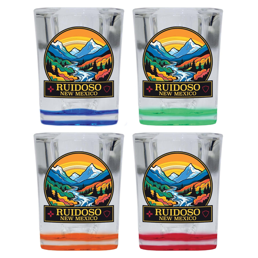 Ruidoso Mexico Design B Souvenir 2 Ounce Shot Glass Square 4-Pack Multicolor Image 1