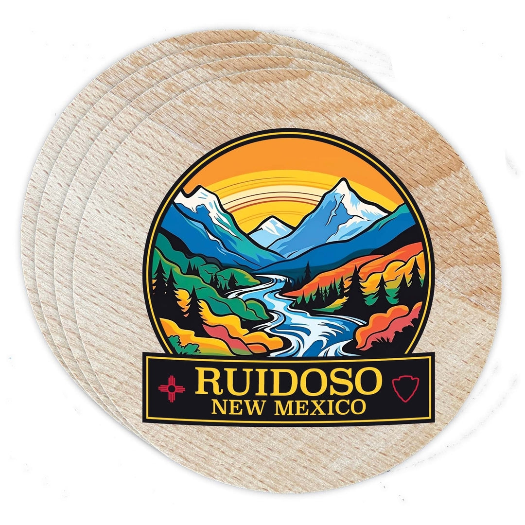 Ruidoso Mexico Design B Souvenir Coaster Wooden 3.5 x 3.5-Inch 4 Pack Image 1