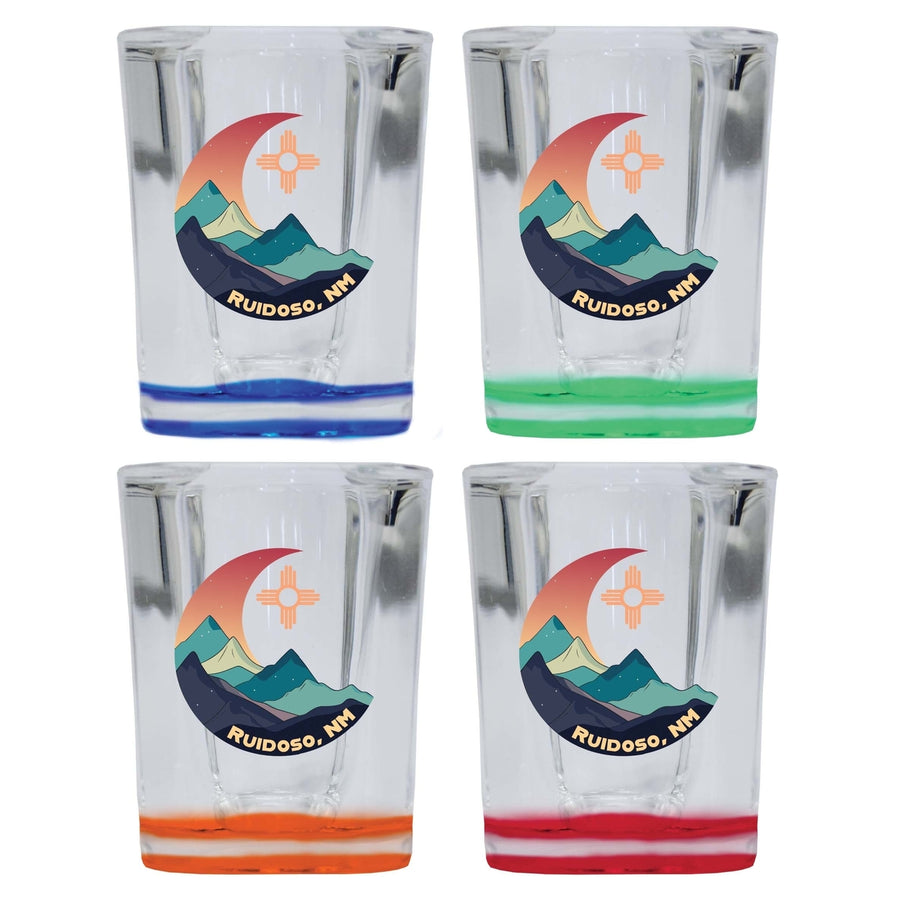 Ruidoso Mexico Design C Souvenir 2 Ounce Shot Glass Square 4-Pack Multicolor Image 1