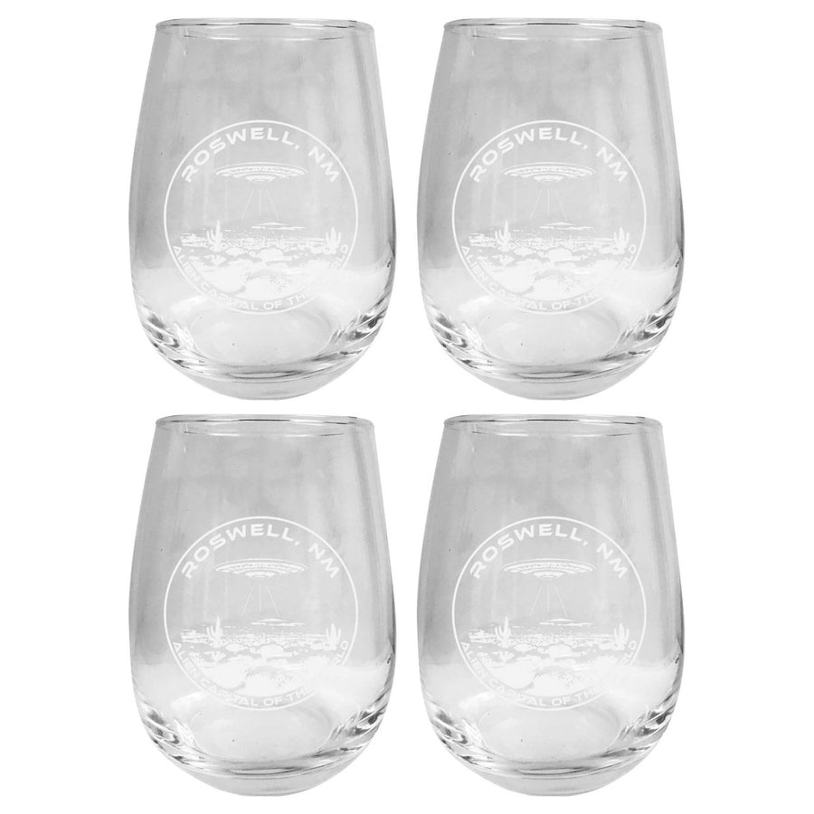 Roswell Mexico Souvenir 15 oz Engraved Stemless Wine Glass 4-Pack Image 1