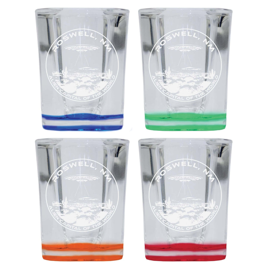 Roswell Mexico Souvenir 2 Ounce Engraved Shot Glass Square 4-Pack Multicolor Image 1