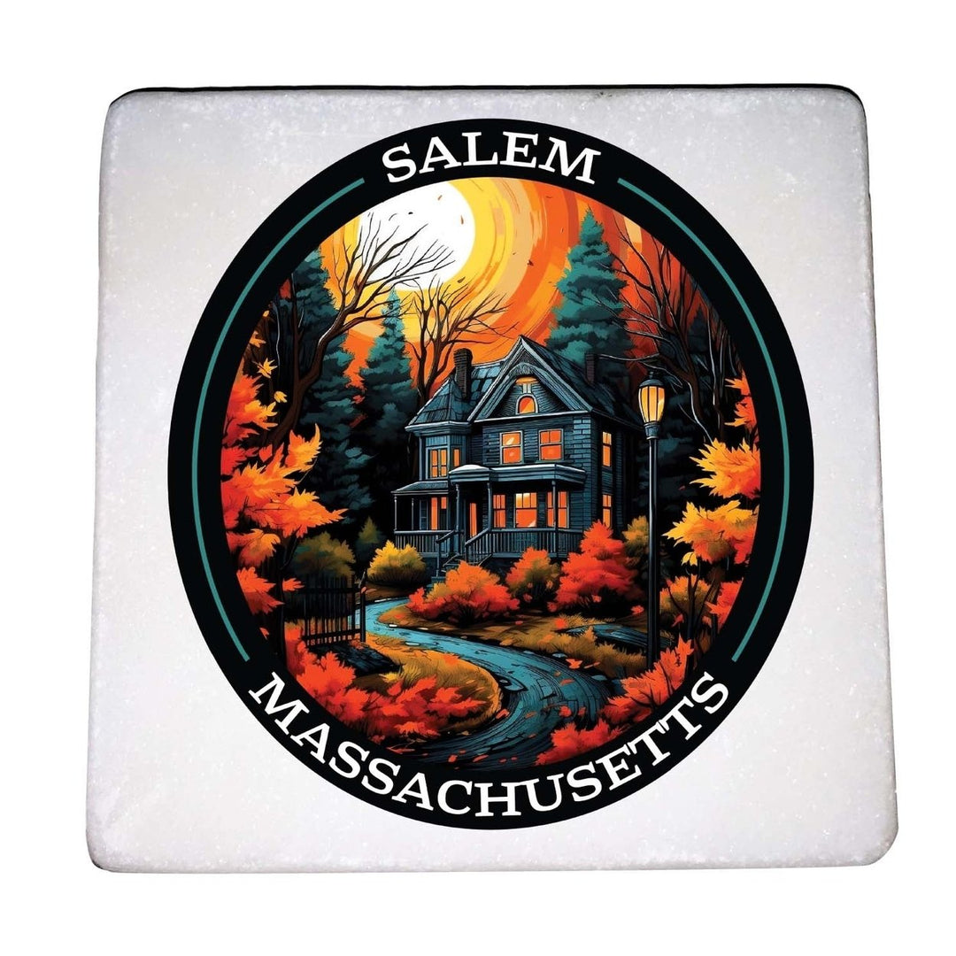 Salem Massachussettes Design B Souvenir 4x4-Inch Coaster Marble 4 Pack Image 1