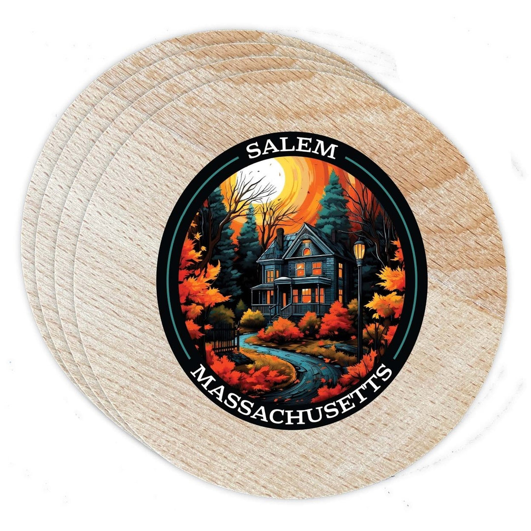 Salem Massachussettes Design B Souvenir Coaster Wooden 3.5 x 3.5-Inch 4 Pack Image 1