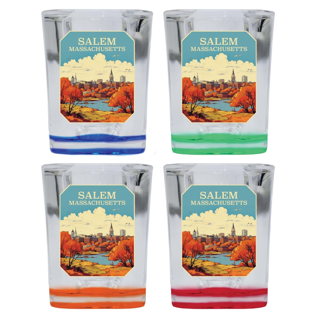 Salem Massachusettes Design A Souvenir 2 Ounce Shot Glass Square 4-Pack Multicolor Image 1