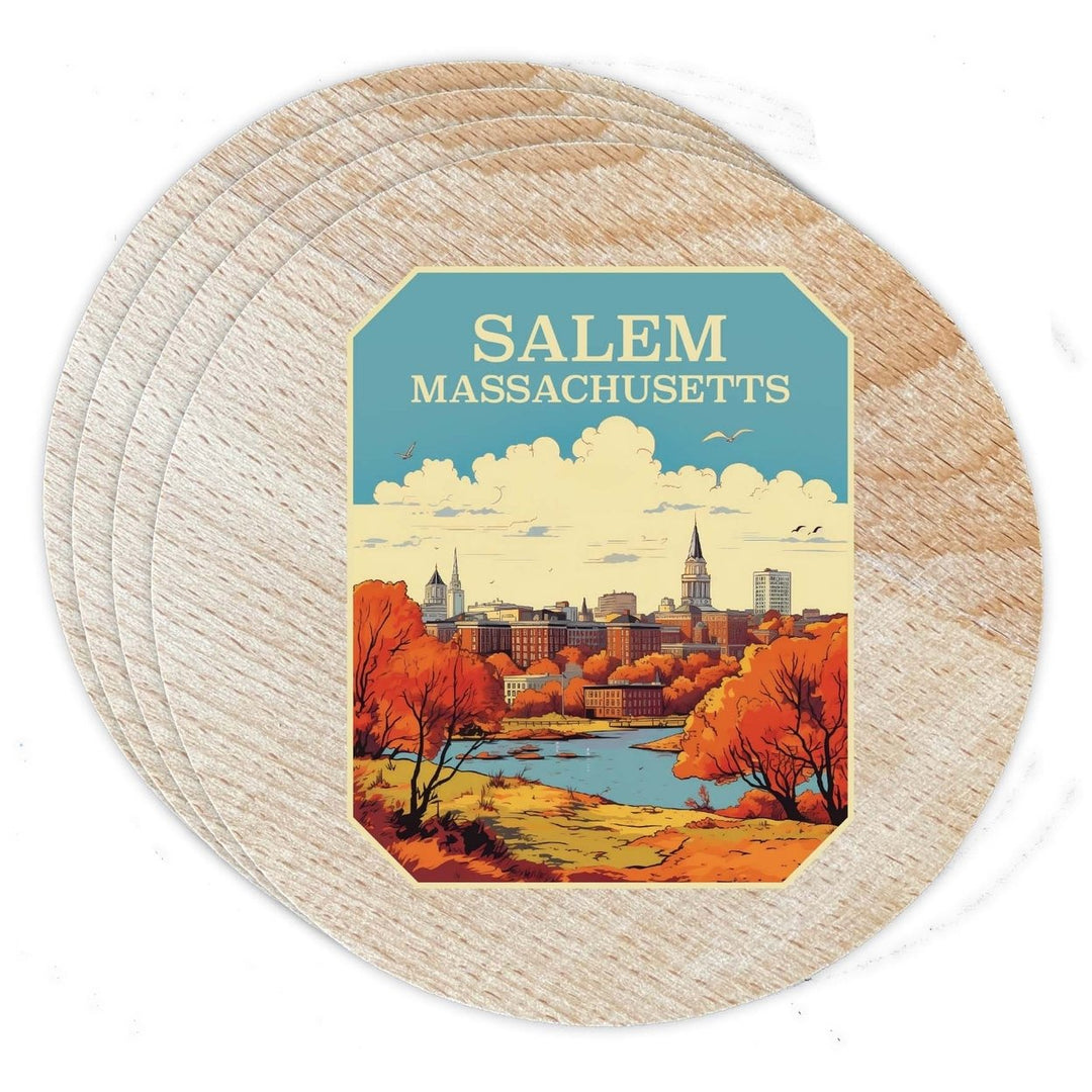 Salem Massachusettes Design A Souvenir Coaster Wooden 3.5 x 3.5-Inch 4 Pack Image 1