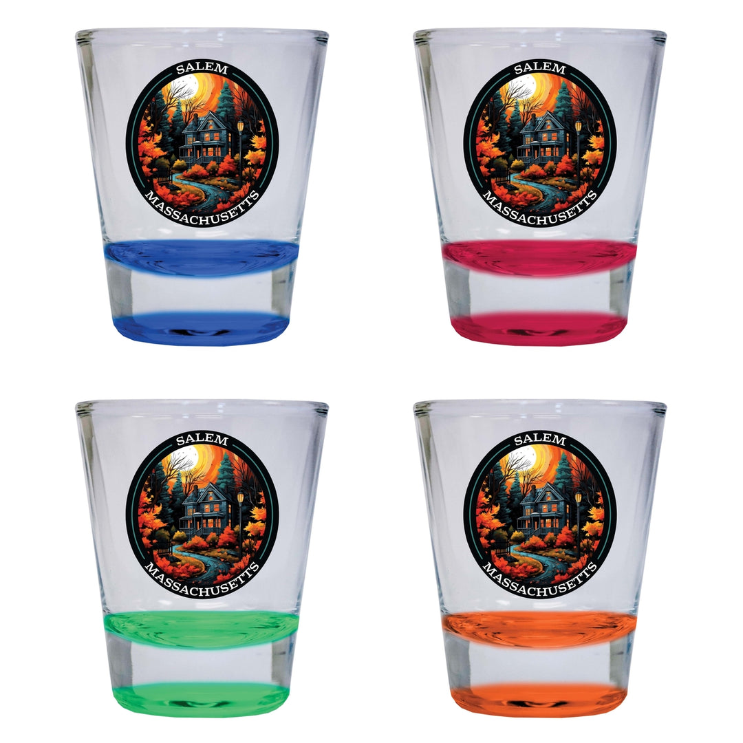 Salem Massachussettes Design B Souvenir 2 Ounce Shot Glass Round 4-Pack Multicolor Image 1