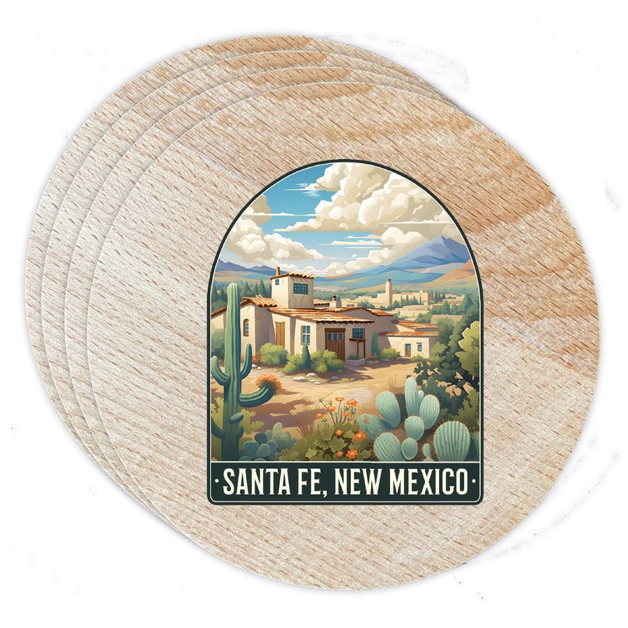 Santa Fe Mexico Design C Souvenir Coaster Wooden 3.5 x 3.5-Inch 4 Pack Image 1