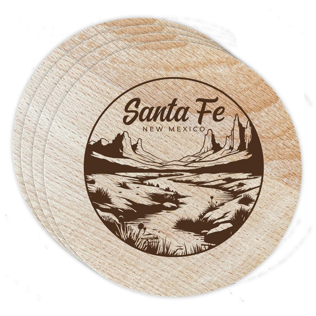 Santa Fe Mexico Souvenir Etched Coaster Wooden 3.5 x 3.5-Inch 4 Pack Image 1