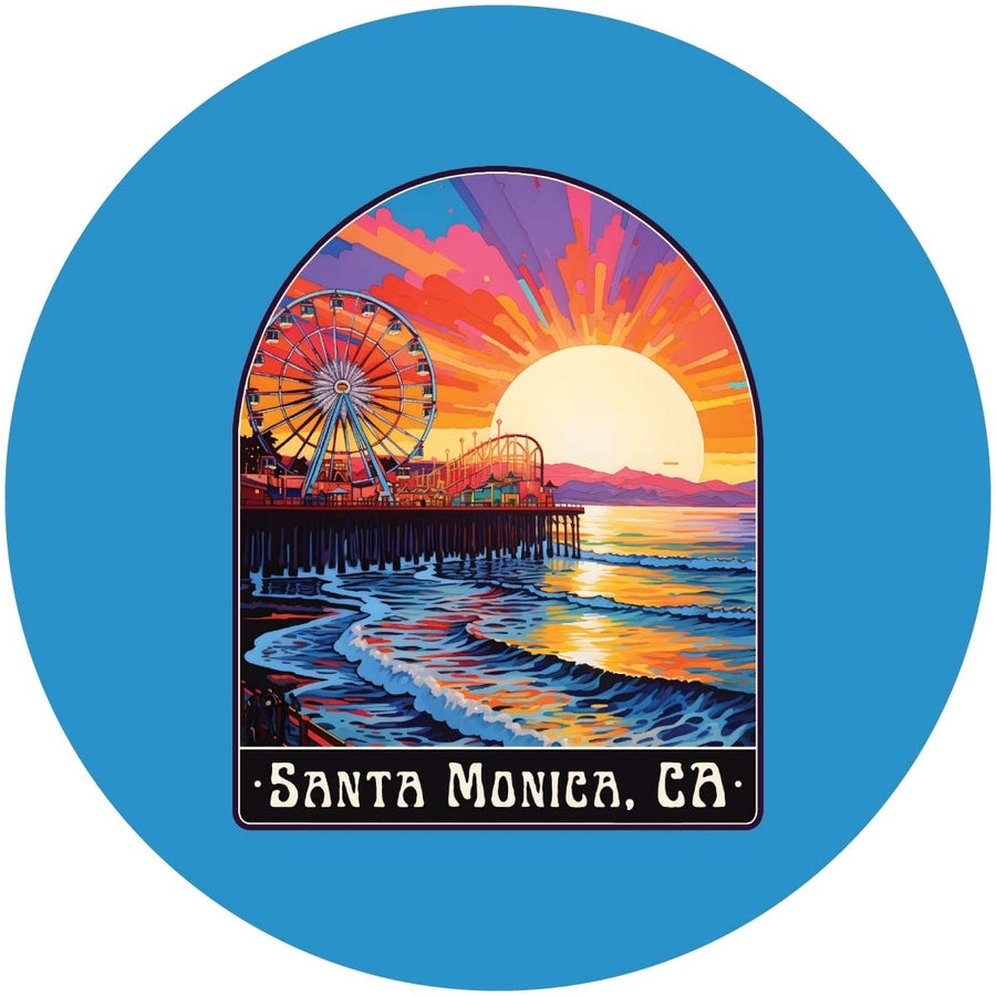 Santa Monica California Design B Souvenir Coaster Paper 4 Pack Image 1
