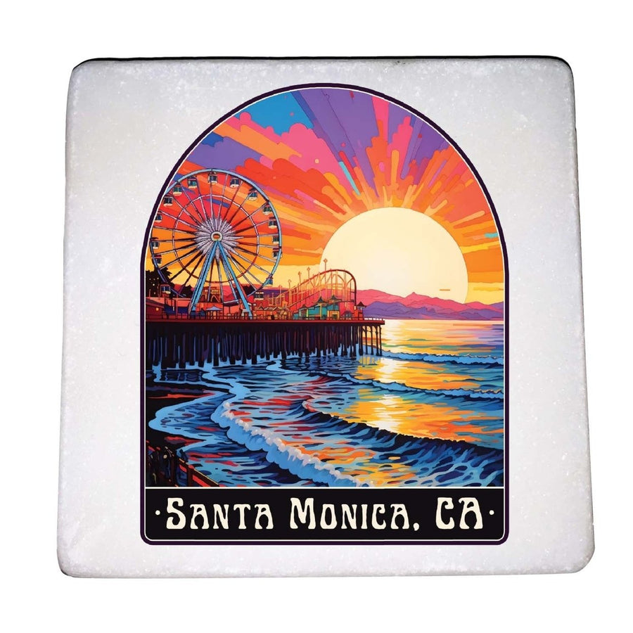 Santa Monica California Design B Souvenir 4x4-Inch Coaster Marble 4 Pack Image 1