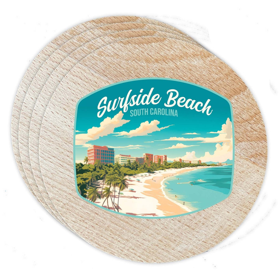 Surfside Beach South Carolina Design B Souvenir Coaster Wooden 3.5 x 3.5-Inch 4 Pack Image 1