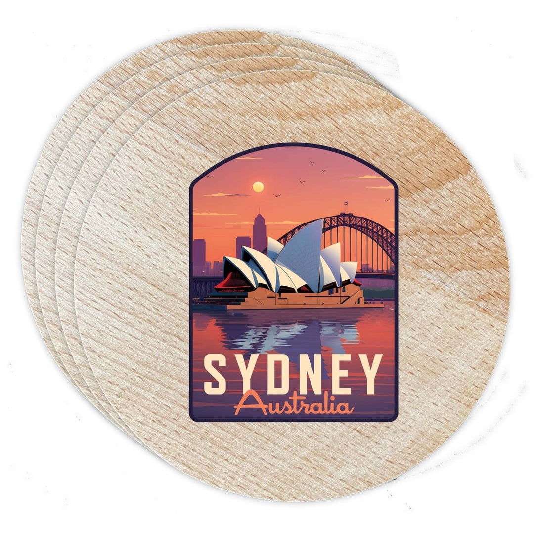 Sydney Australia Design B Souvenir Coaster Wooden 3.5 x 3.5-Inch 4 Pack Image 1