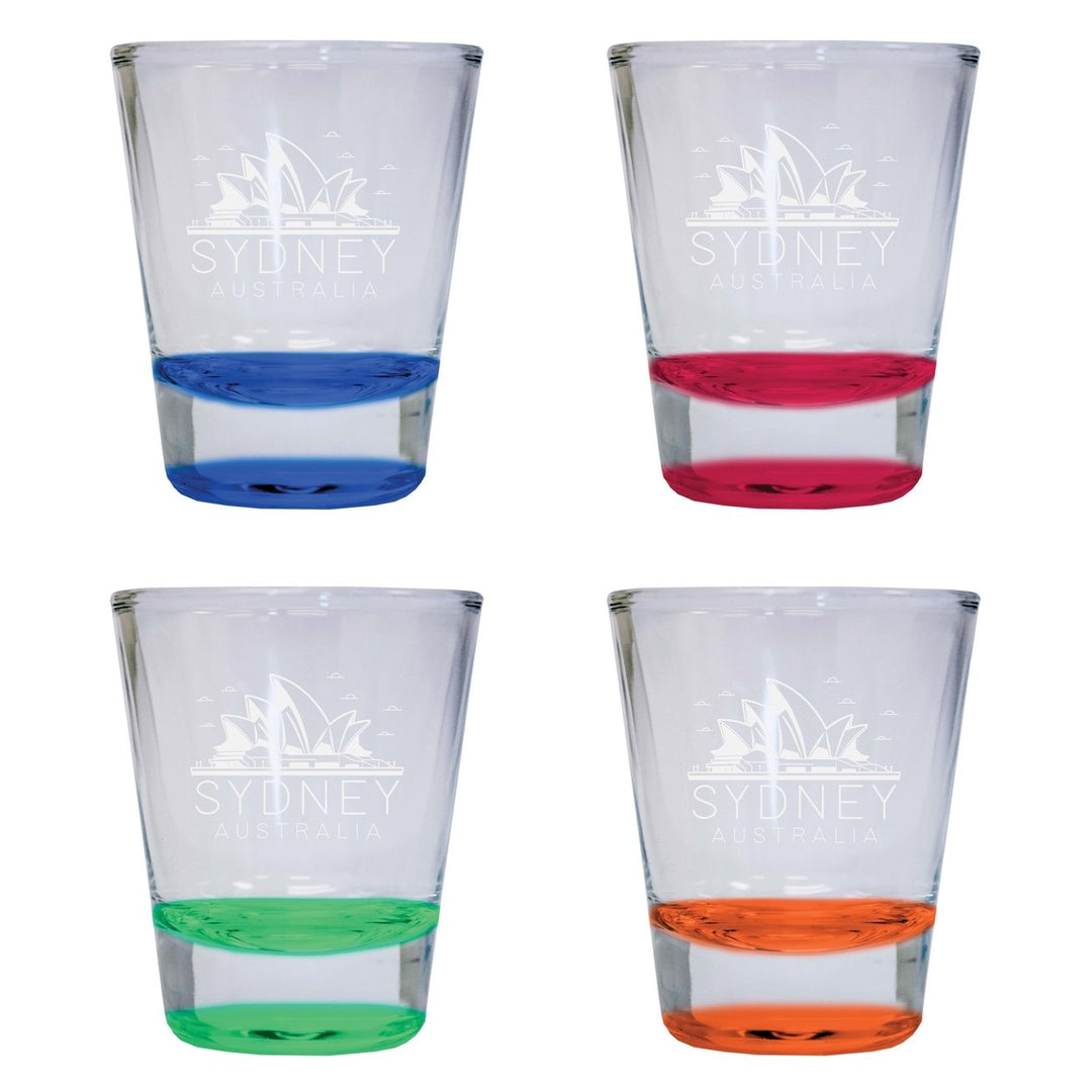 Sydney Australia Souvenir 2 Ounce Engraved Shot Glass Round 4-Pack Multicolor Image 1