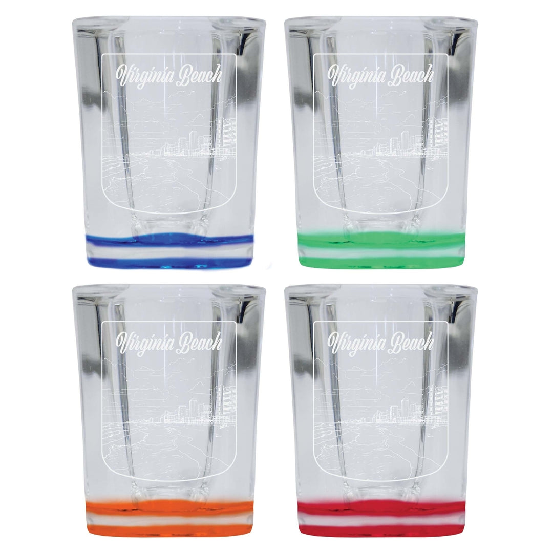 Virginia Beach Virginia Souvenir 2 Ounce Engraved Shot Glass Square 4-Pack Multicolor Image 1