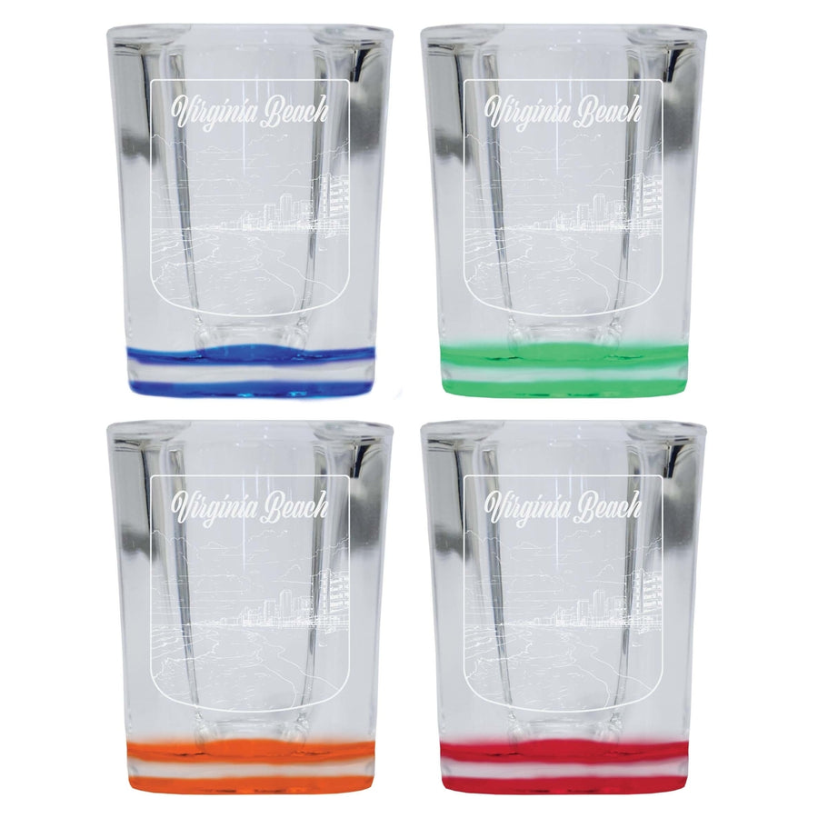 Virginia Beach Virginia Souvenir 2 Ounce Engraved Shot Glass Square 4-Pack Multicolor Image 1