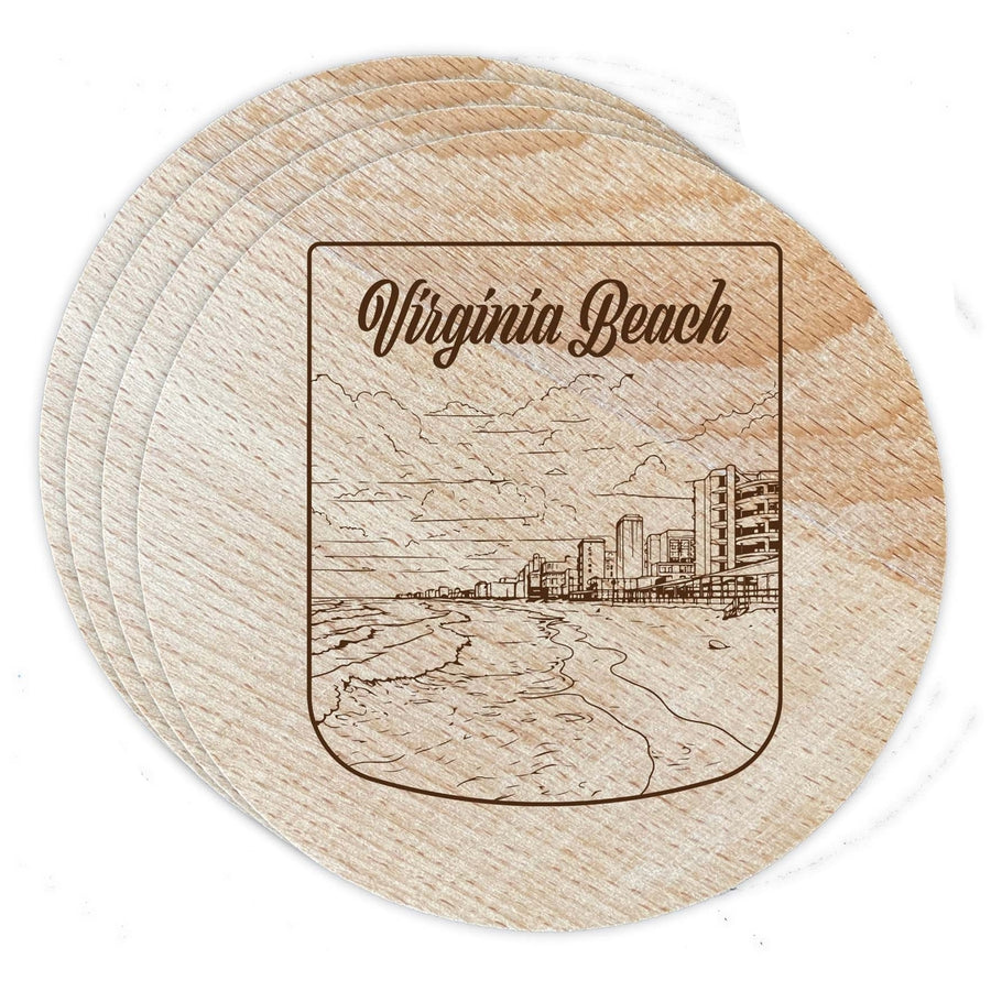 Virginia Beach Virginia Souvenir Etched Coaster Wooden 3.5 x 3.5-Inch 4 Pack Image 1