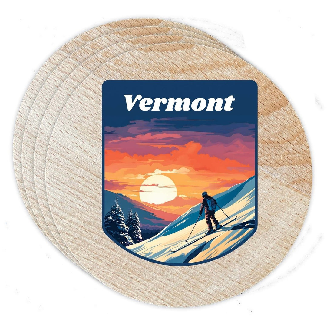 Vermont Design B Souvenir Coaster Wooden 3.5 x 3.5-Inch 4 Pack Image 1