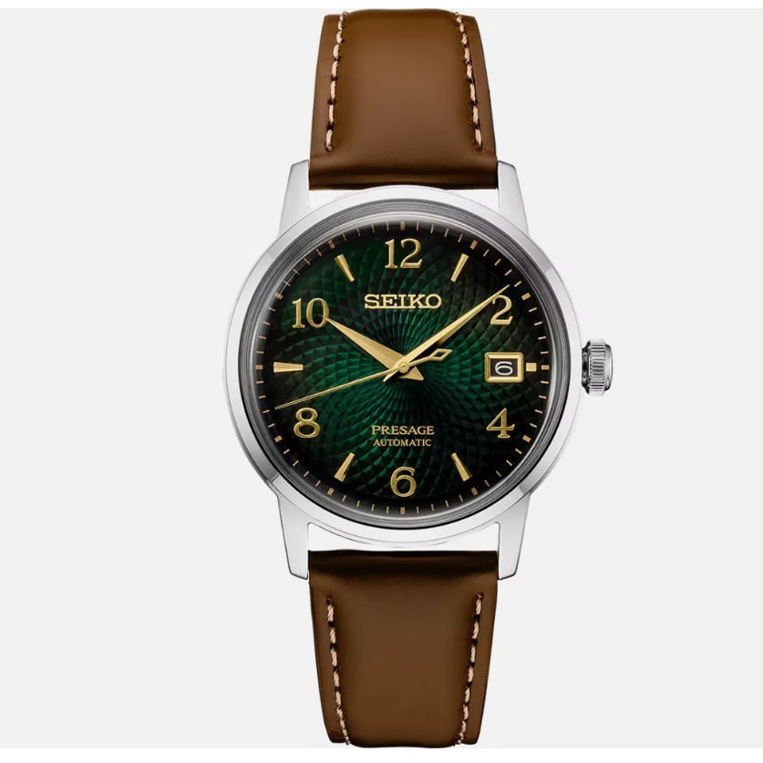 Seiko Presage SRPE45 Automatic Green Dial Brown Leather Strap Mens Watch Image 1