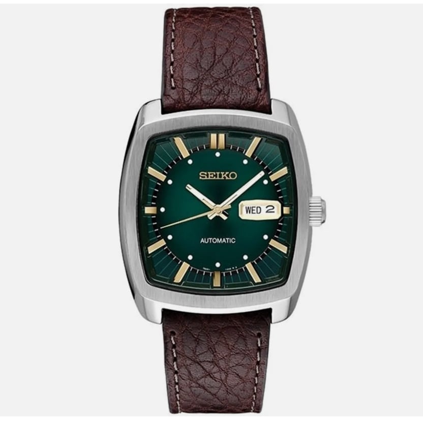 Seiko Recraft Automatic Green Dial Brown Leather Strap Mens Watch SNKP27 Image 1