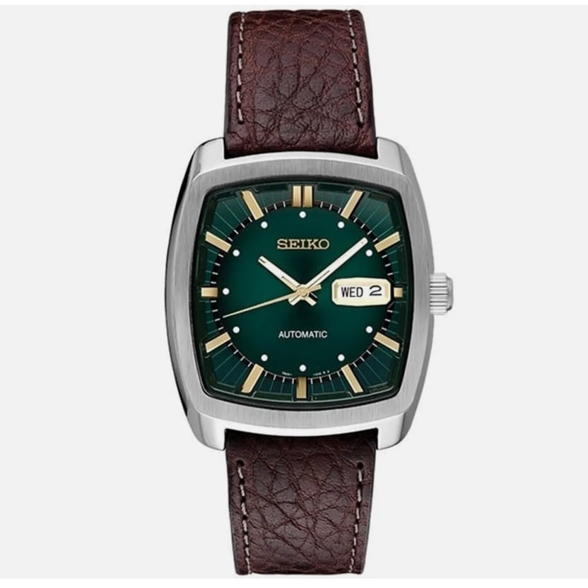 Seiko Recraft SNKP27 Automatic Green Dial Brown Leather Strap Mens Watch Image 1