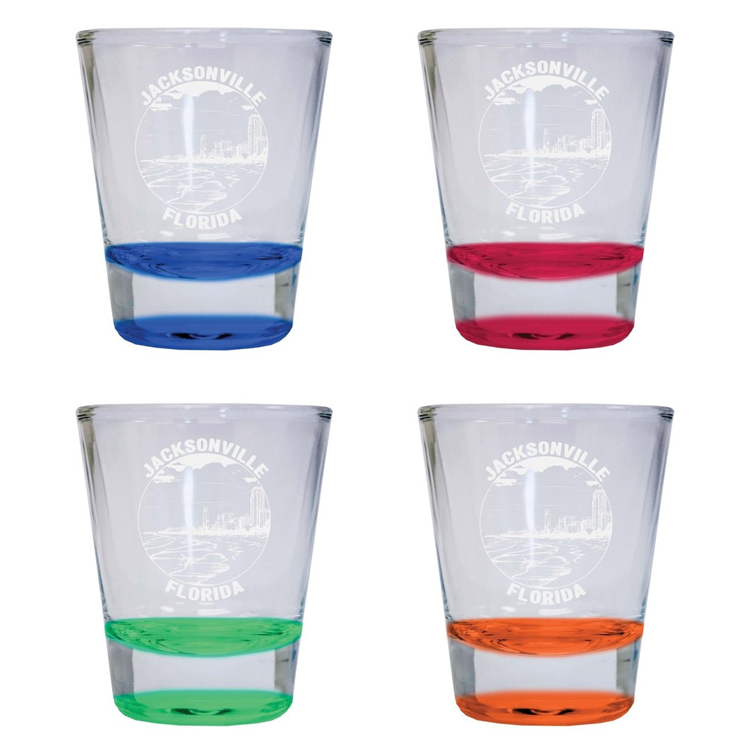 Jacksonville Florida Souvenir 2 Ounce Engraved Shot Glass Round 4-Pack Multicolor Image 1