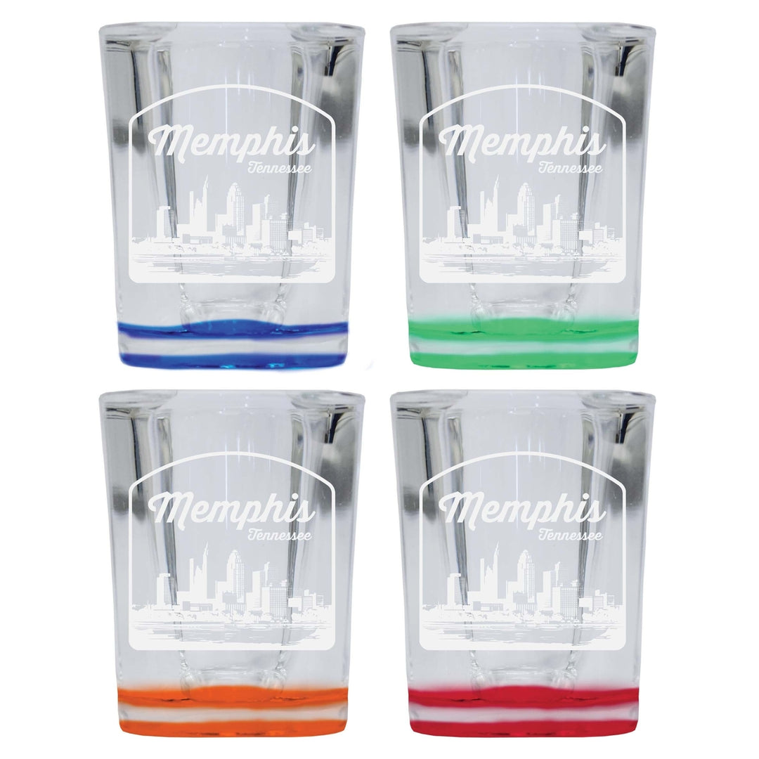 Memphis Tennessee Souvenir 2 Ounce Engraved Shot Glass Square 4-Pack Multicolor Image 1