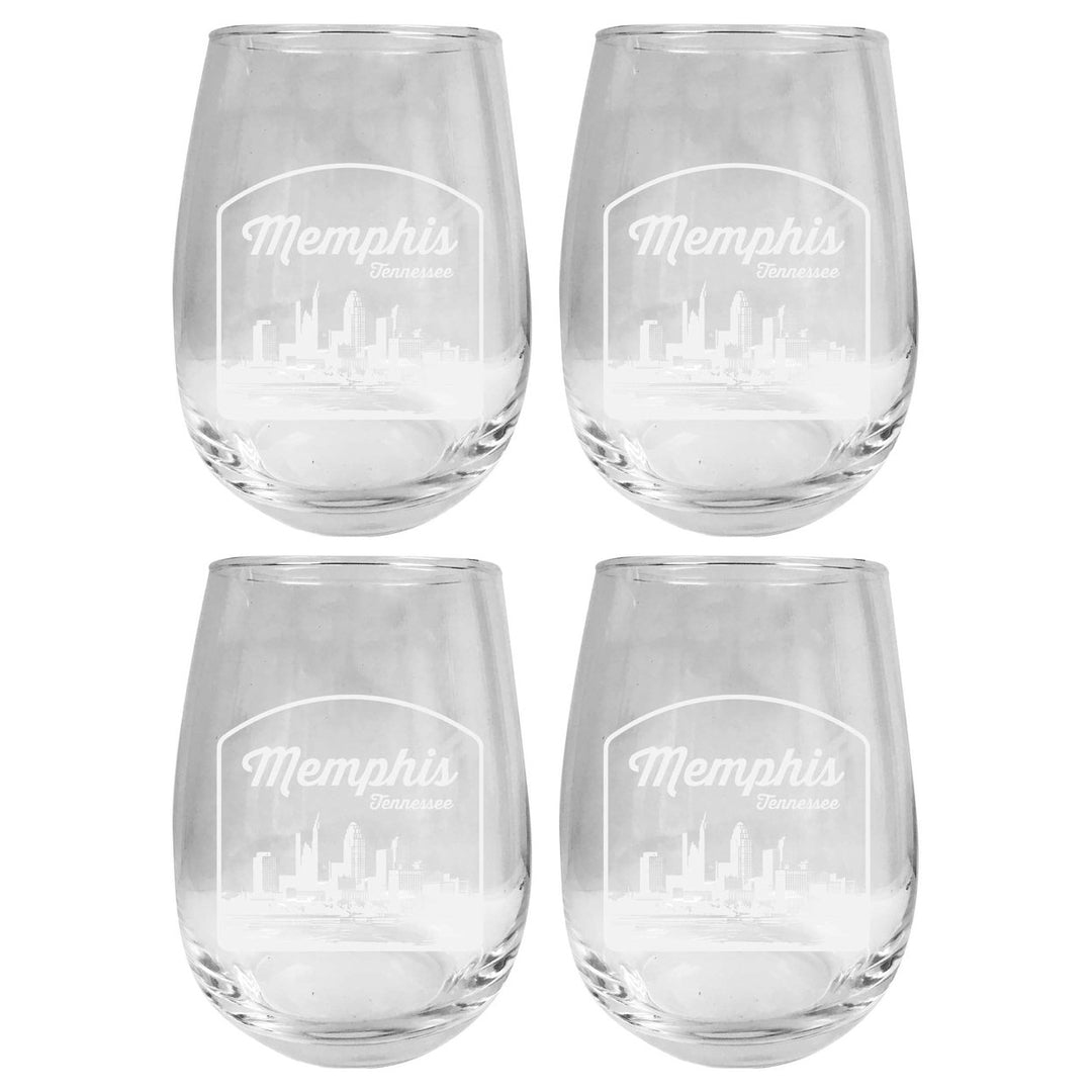 Memphis Tennessee Souvenir 15 oz Engraved Stemless Wine Glass 4-Pack Image 1