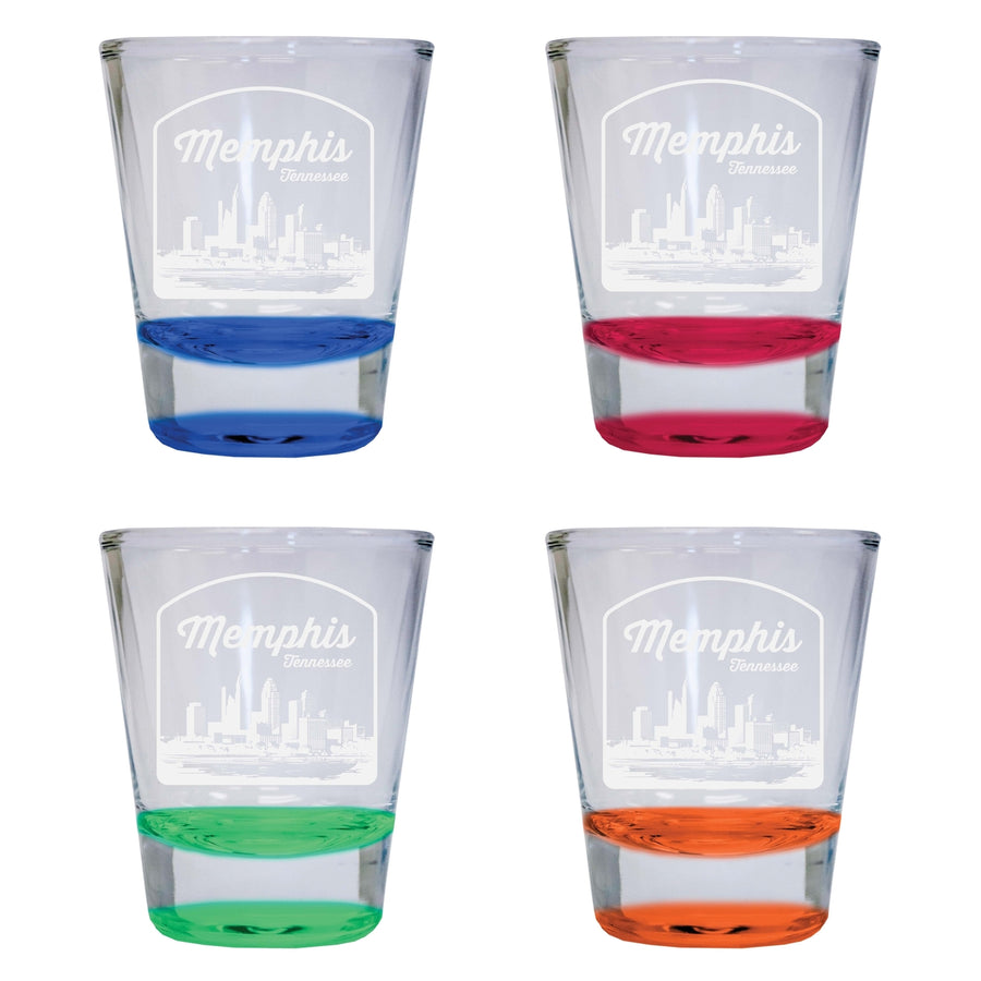 Memphis Tennessee Souvenir 2 Ounce Engraved Shot Glass Round 4-Pack Multicolor Image 1