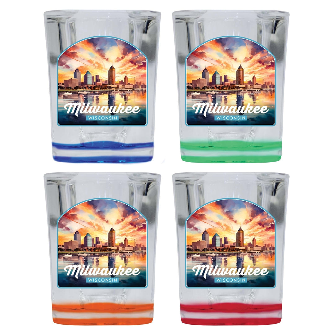 Milwaukee Wisconsin Design A Souvenir 2 Ounce Shot Glass Square 4-Pack Multicolor Image 1