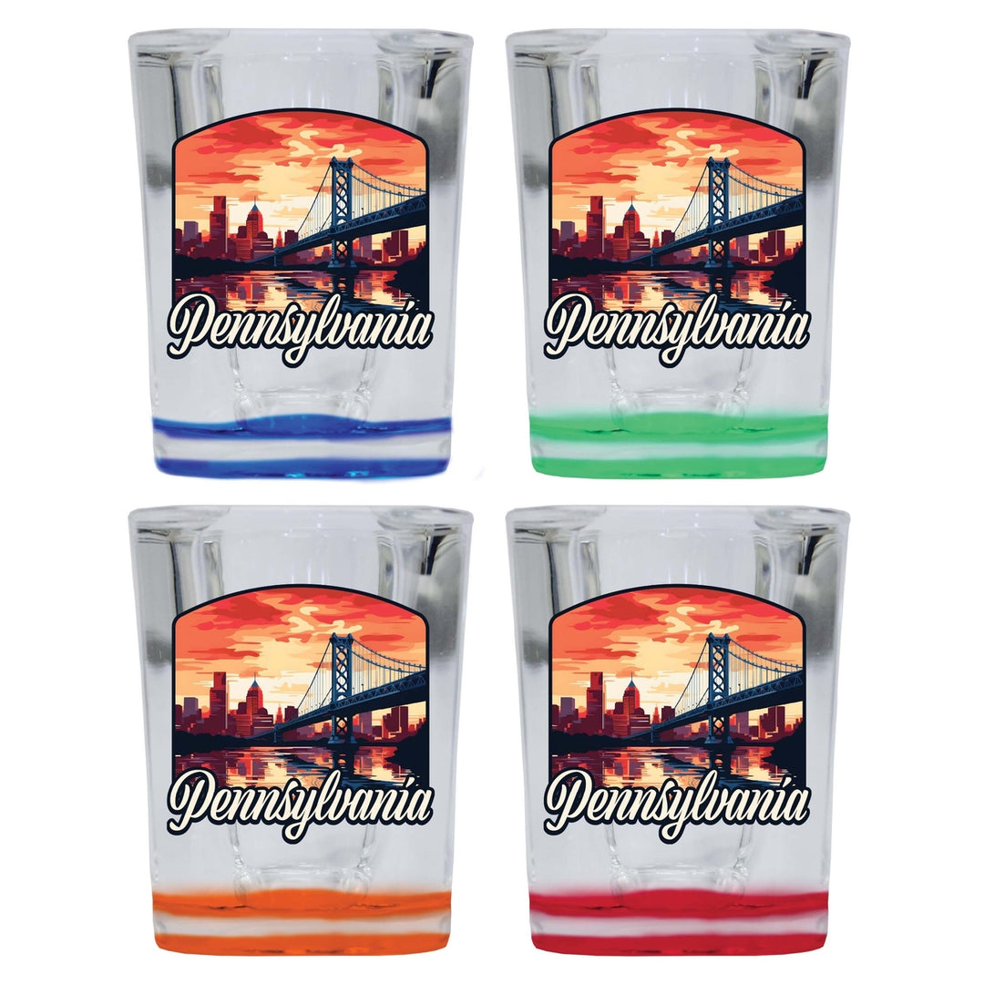 Pennsylvania Design A Souvenir 2 Ounce Shot Glass Square 4-Pack Multicolor Image 1