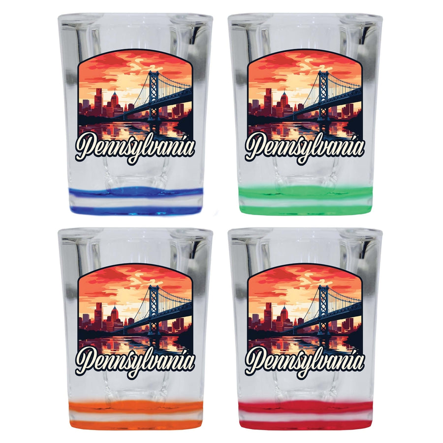 Pennsylvania Design A Souvenir 2 Ounce Shot Glass Square 4-Pack Multicolor Image 1