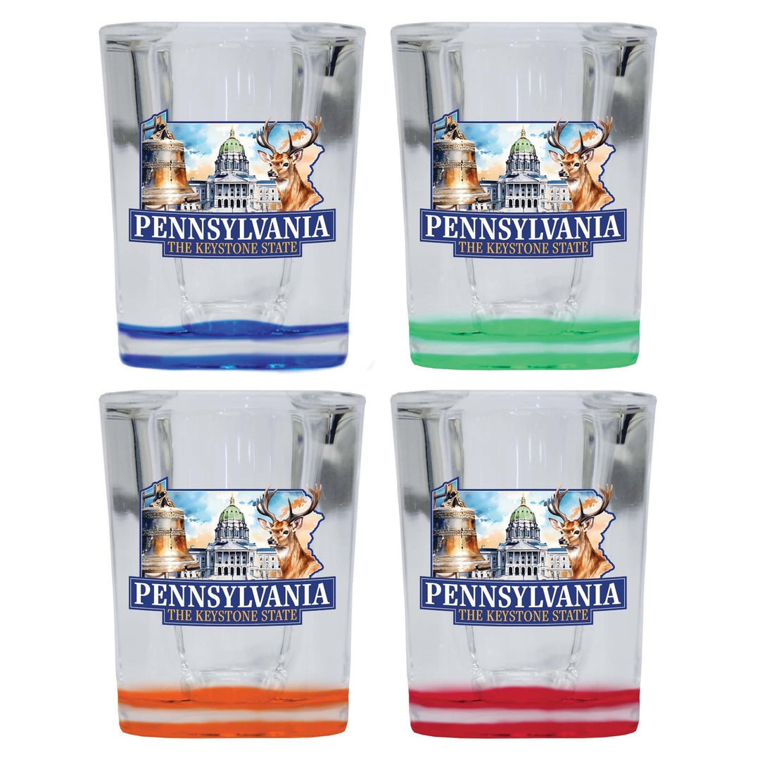 Pennsylvania Design D Souvenir 2 Ounce Shot Glass Square 4-Pack Multicolor Image 1