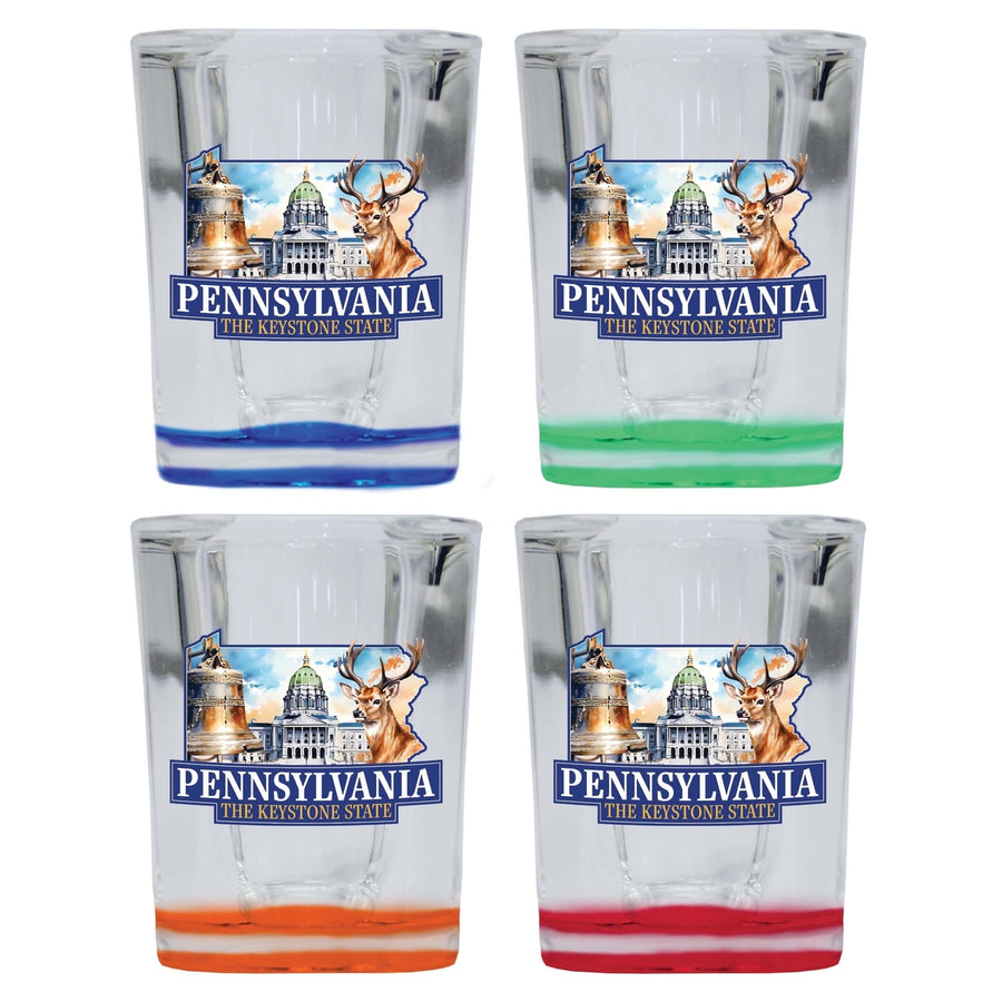 Pennsylvania Design D Souvenir 2 Ounce Shot Glass Square 4-Pack Multicolor Image 1