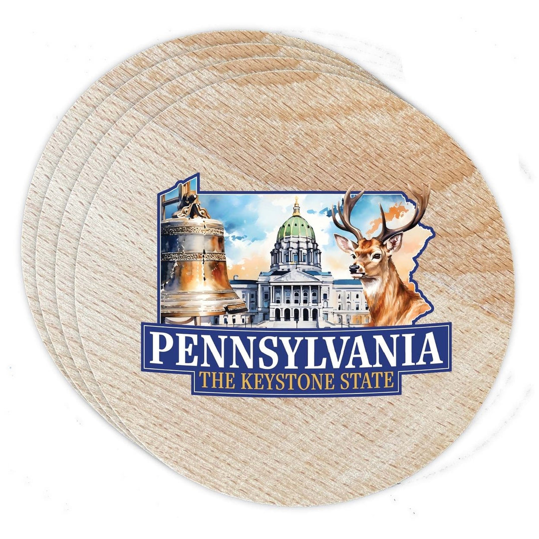 Pennsylvania Design D Souvenir Coaster Wooden 3.5 x 3.5-Inch 4 Pack Image 1