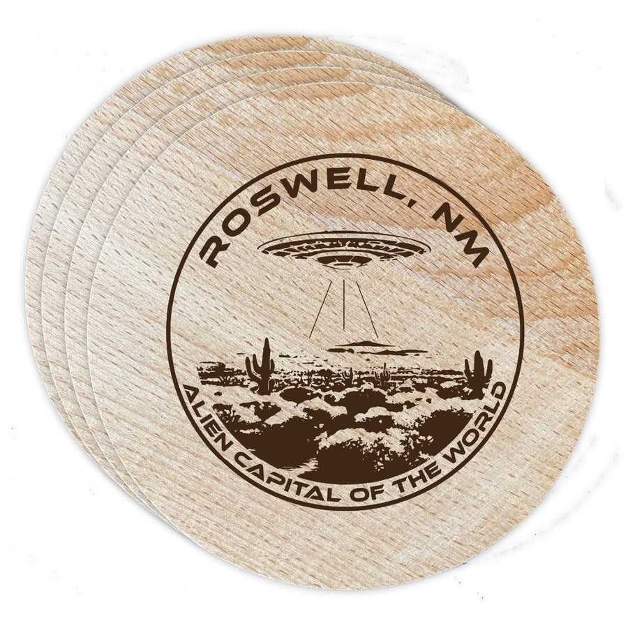 Roswell Mexico Souvenir Etched Coaster Wooden 3.5 x 3.5-Inch 4 Pack Image 1