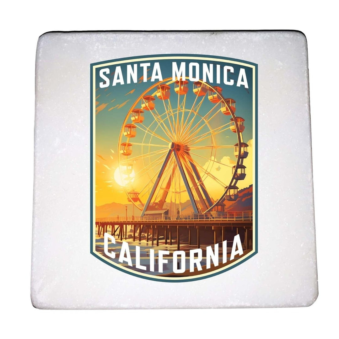 Santa Monica California Design C Souvenir 4x4-Inch Coaster Marble 4 Pack Image 1