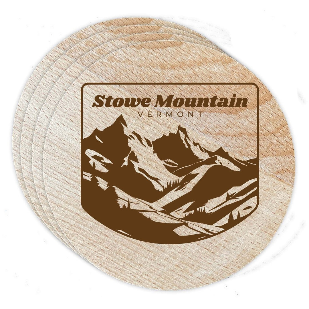 Stowe Mountain Vermont Souvenir Etched Coaster Wooden 3.5 x 3.5-Inch 4 Pack Image 1