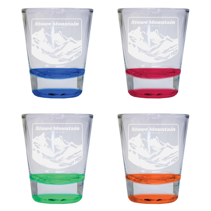 Stowe Mountain Vermont Souvenir 2 Ounce Engraved Shot Glass Round 4-Pack Multicolor Image 1