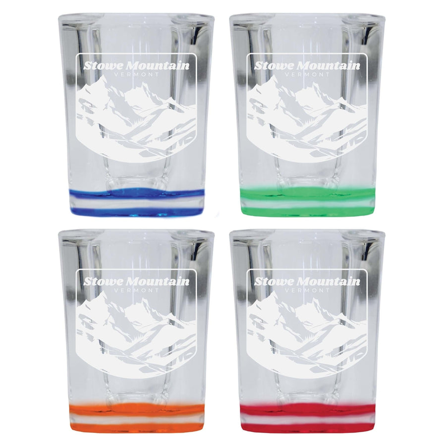 Stowe Mountain Vermont Souvenir 2 Ounce Engraved Shot Glass Square 4-Pack Multicolor Image 1