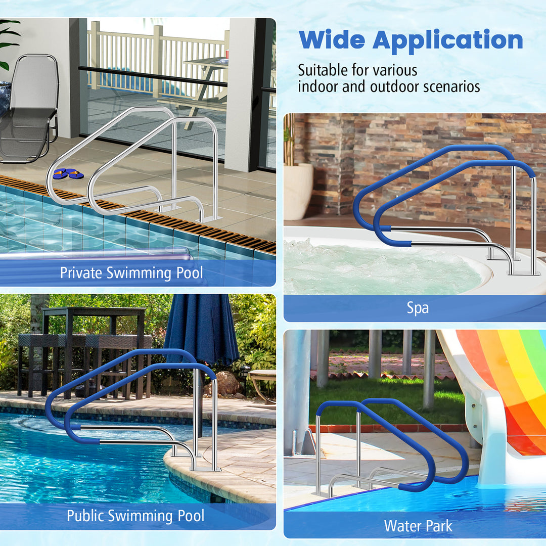 Swimming Pool Hand Rail 49 Stainless Steel Mounted Pool Stair Rail w/Base Plate Image 9