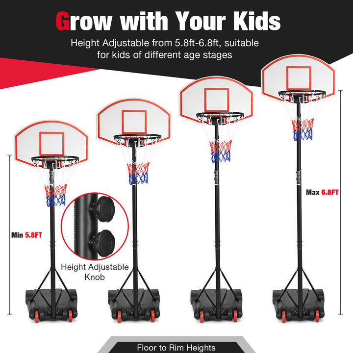 Basketball System Hoop Stand Backboard w/ Adjustable Height Wheels and 2 Nets Image 9