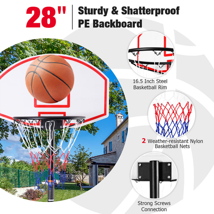 Basketball System Hoop Stand Backboard w/ Adjustable Height Wheels and 2 Nets Image 10