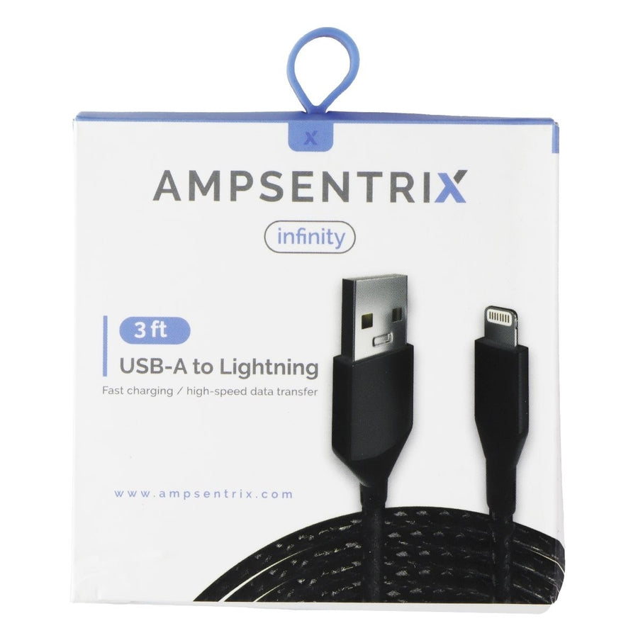 AmpSentrix 3-Ft USB-A to Lightning 8-Pin Braided Charge/Sync Cable - Black Image 1